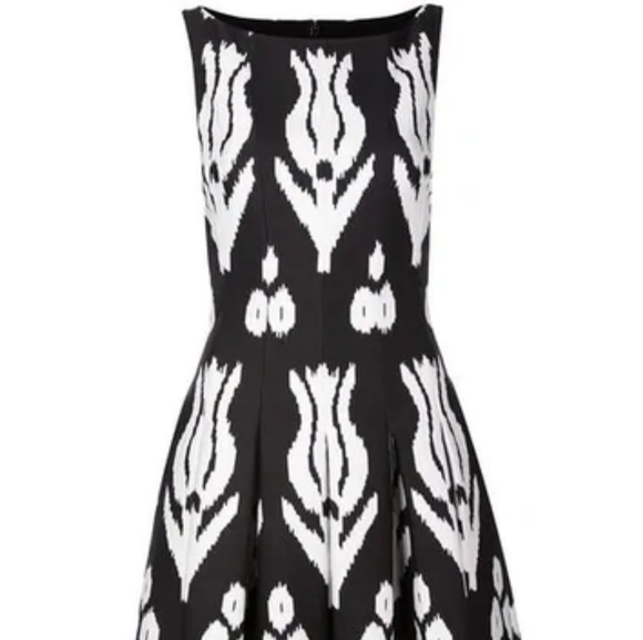 *$2,254 NEW OSCAR DE LA RENTA ROSE BLACK WHITE MIDI DAY DRESS US 14 - Picture 7 of 8